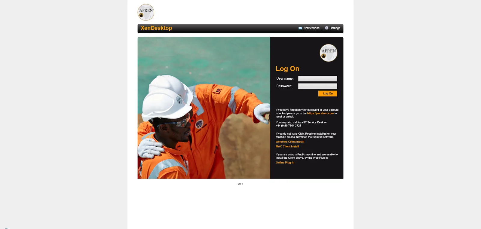 Afren: Web Interface: Citrix Web Interface login page