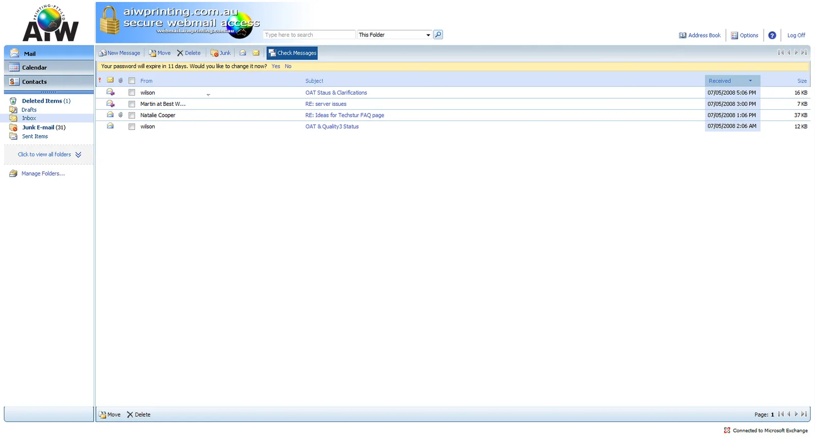 AIW Printing: OWA: Microsoft OWA screenshot 4