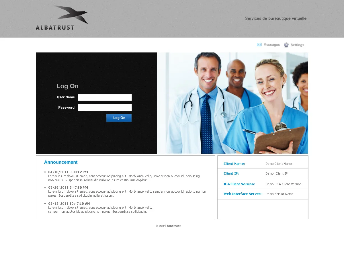 Albatrust: Web Interface: Citrix Web Interface login page