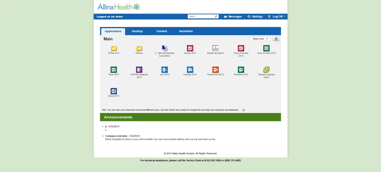 Allina: Web Interface: Citrix Web Interface screenshot 2