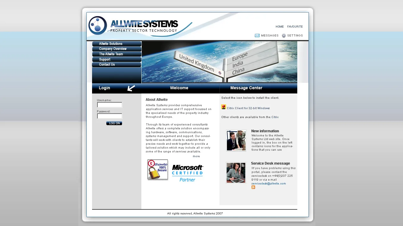 Allwite: Web Interface: Citrix Web Interface login page