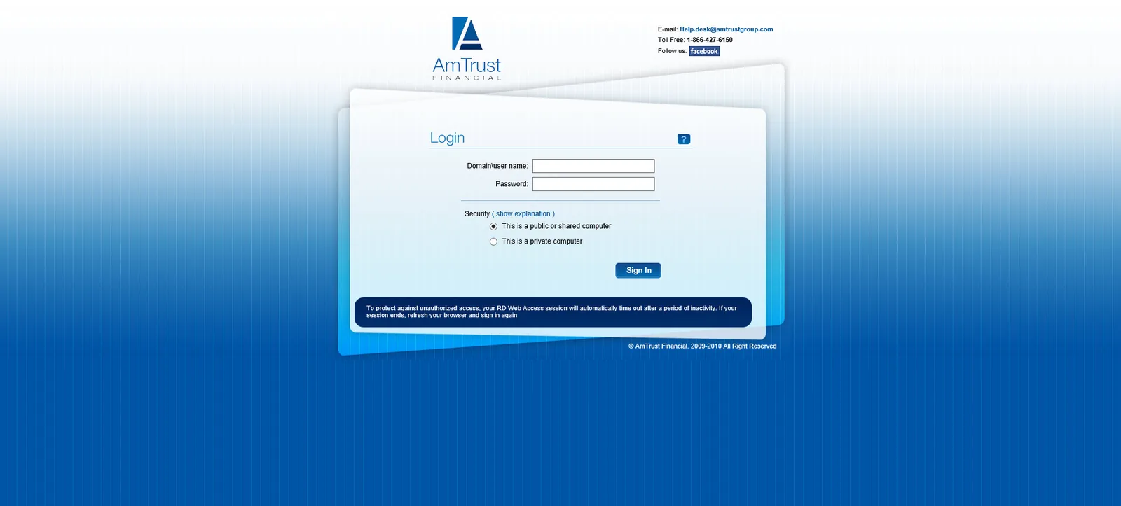 AM Trust: RD Web: Microsoft RD Web login page
