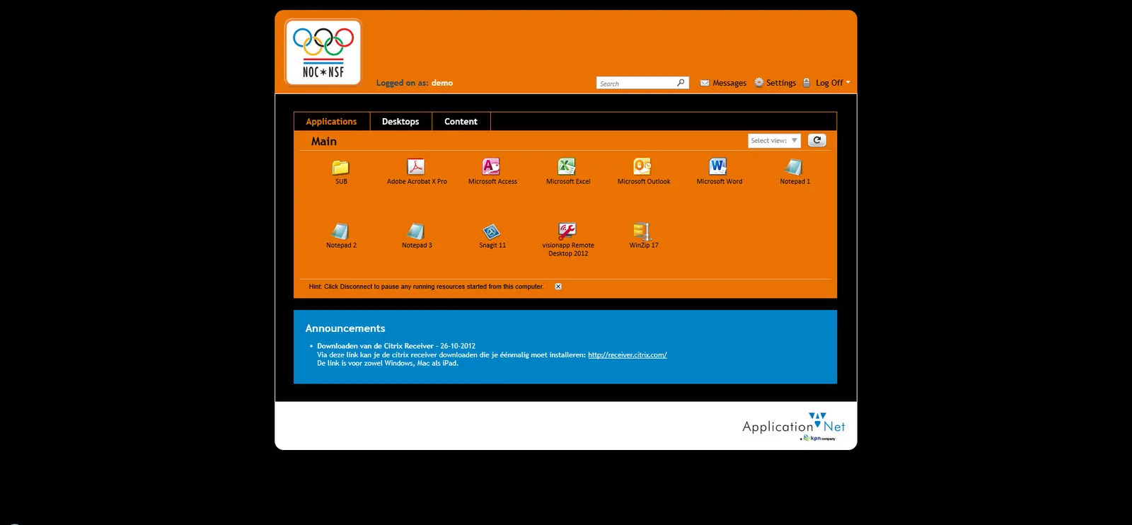 ApplicationNet: Web Interface: Citrix Web Interface screenshot 2