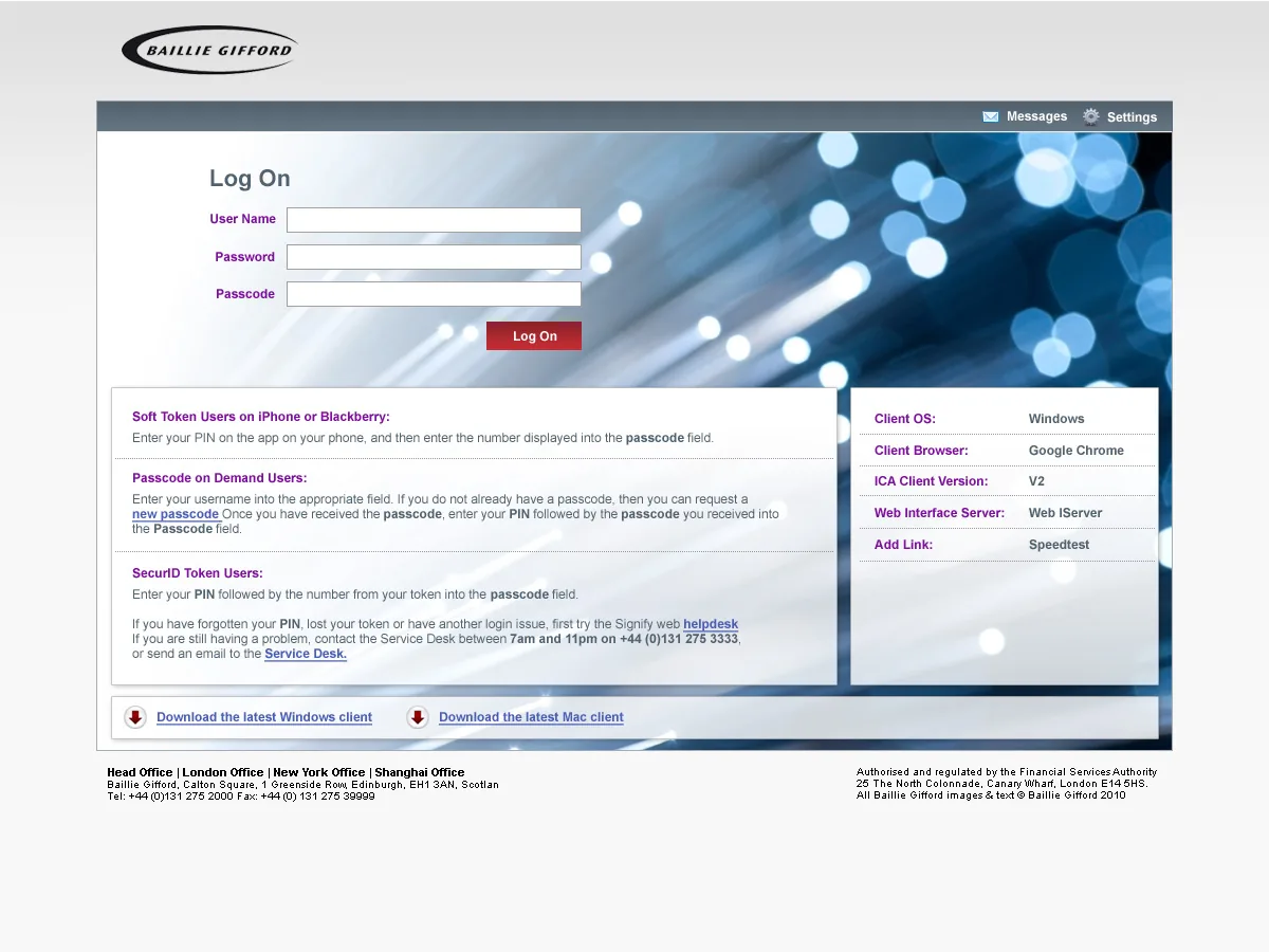 Baillie Gifford & Co: Web Interface: Citrix Web Interface login page