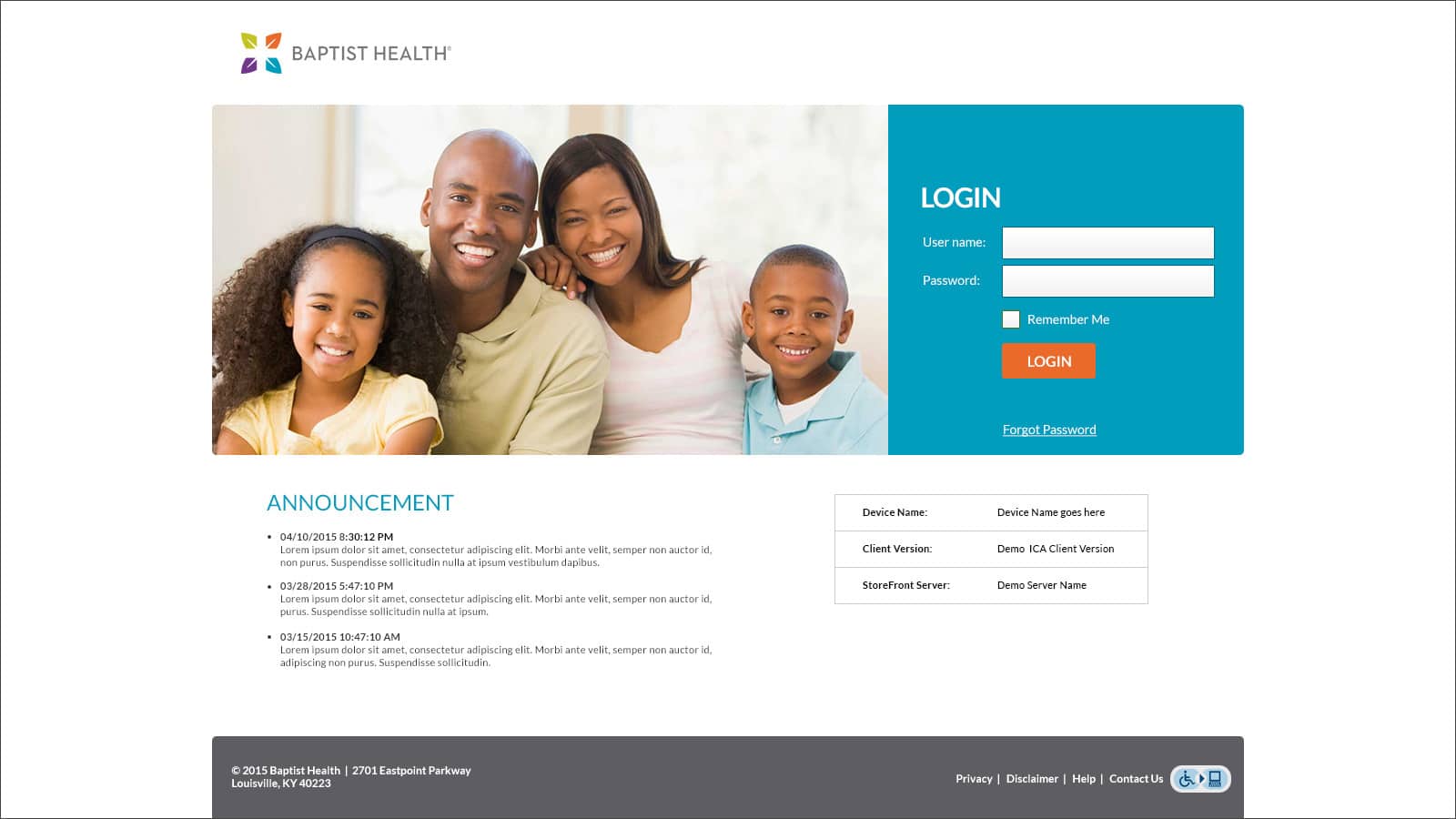 Baptist Health: Citrix StoreFront login page