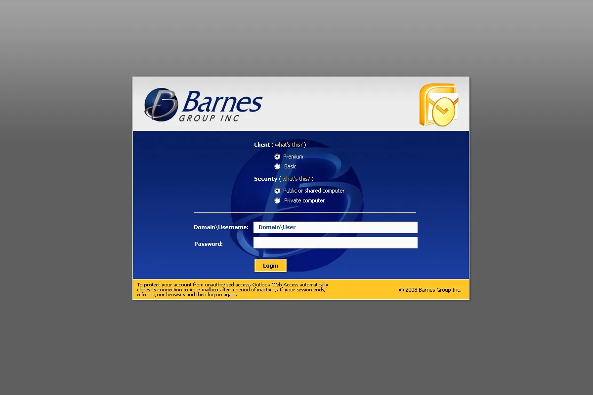 Barnes Group Inc: OWA: Microsoft OWA login page