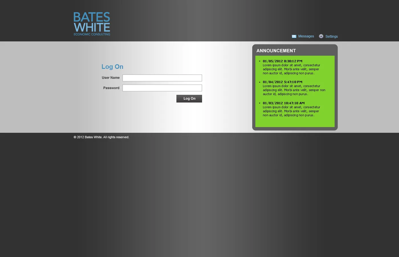 Bates White: Web Interface: Citrix Web Interface login page