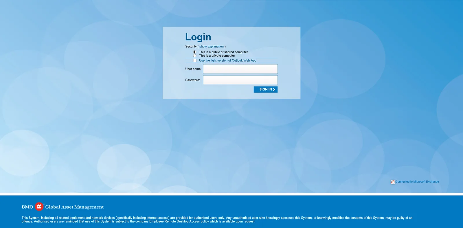 BMO: OWA: Microsoft OWA login page