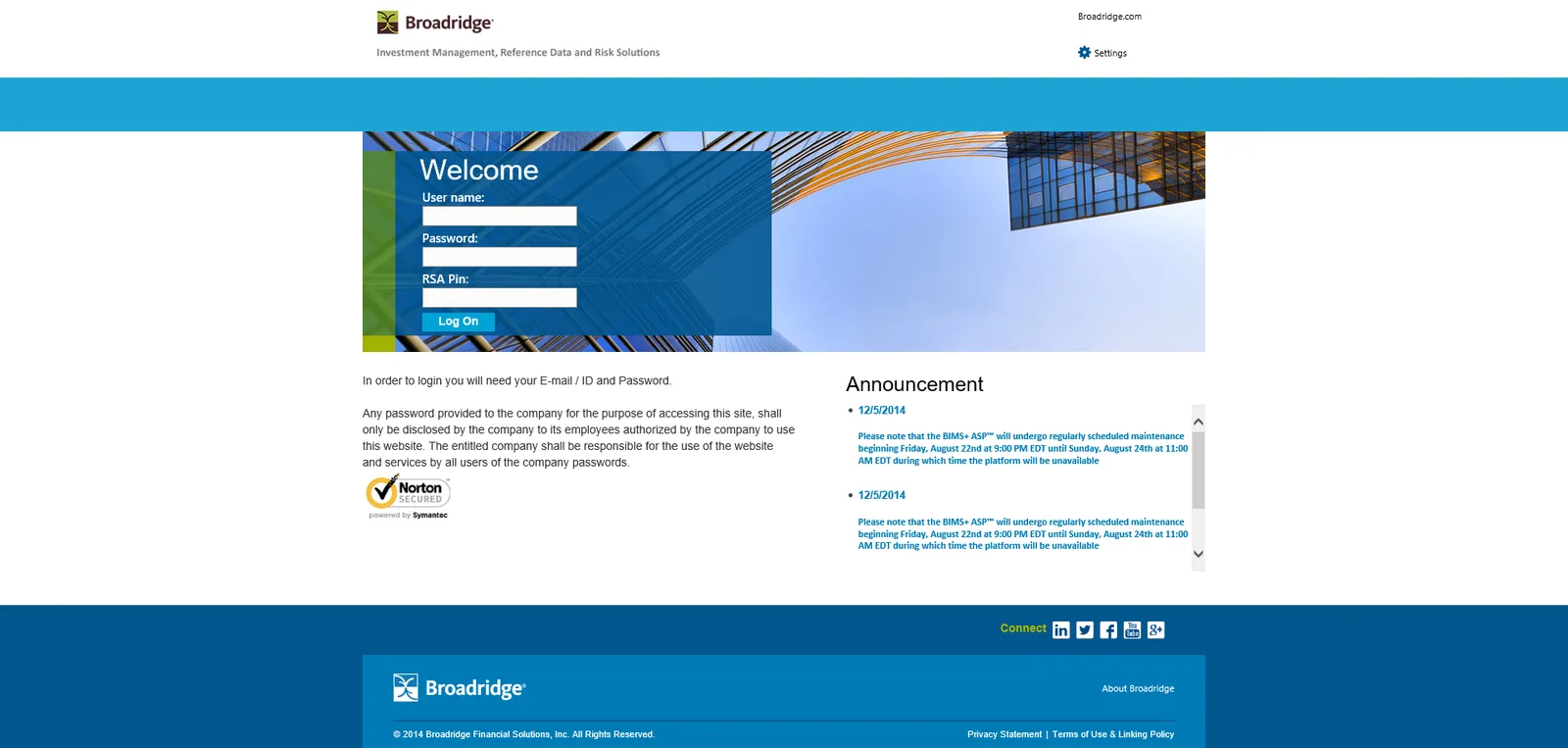 Broadridge: Web Interface: Citrix Web Interface login page