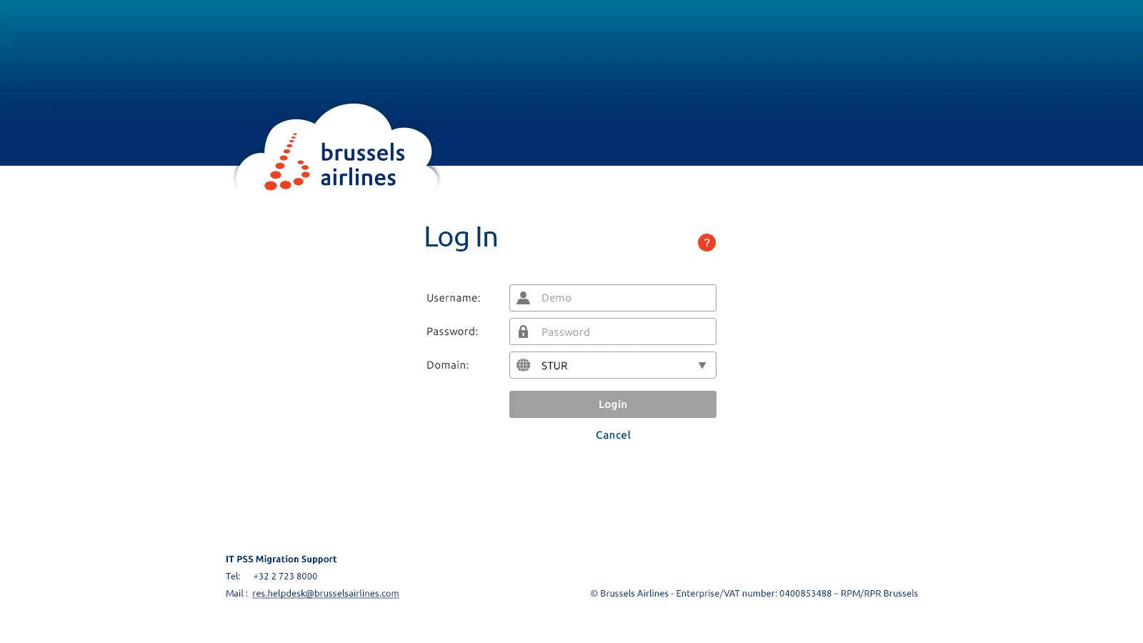 Brussels Air Lines: VMware: VMware login page