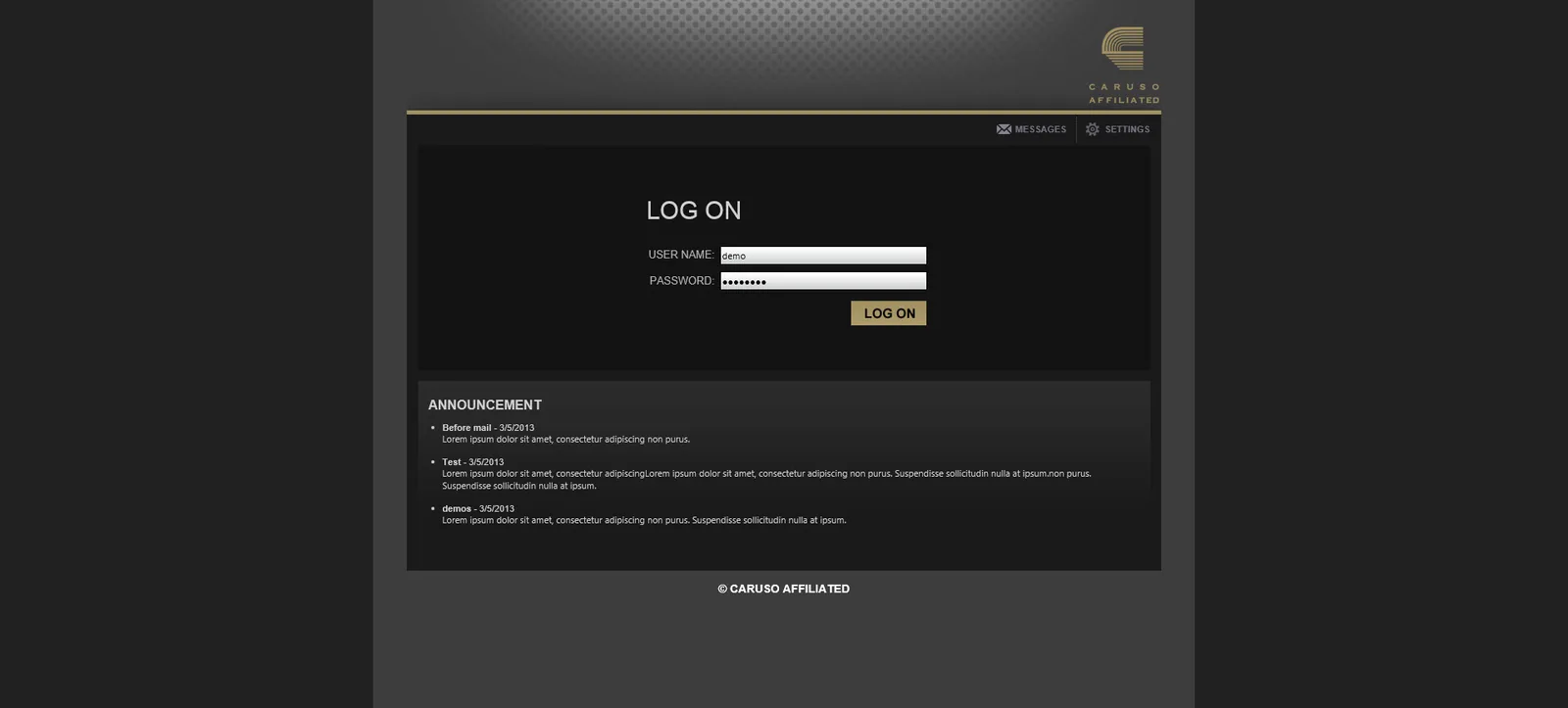Caruso Affiliated: Web Interface: Citrix Web Interface login page