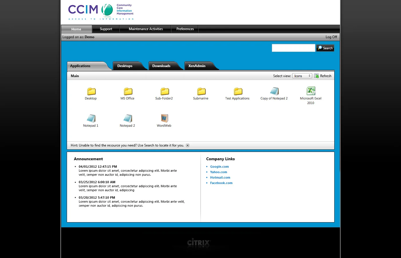 CCIM: Web Interface: Citrix Web Interface screenshot 2