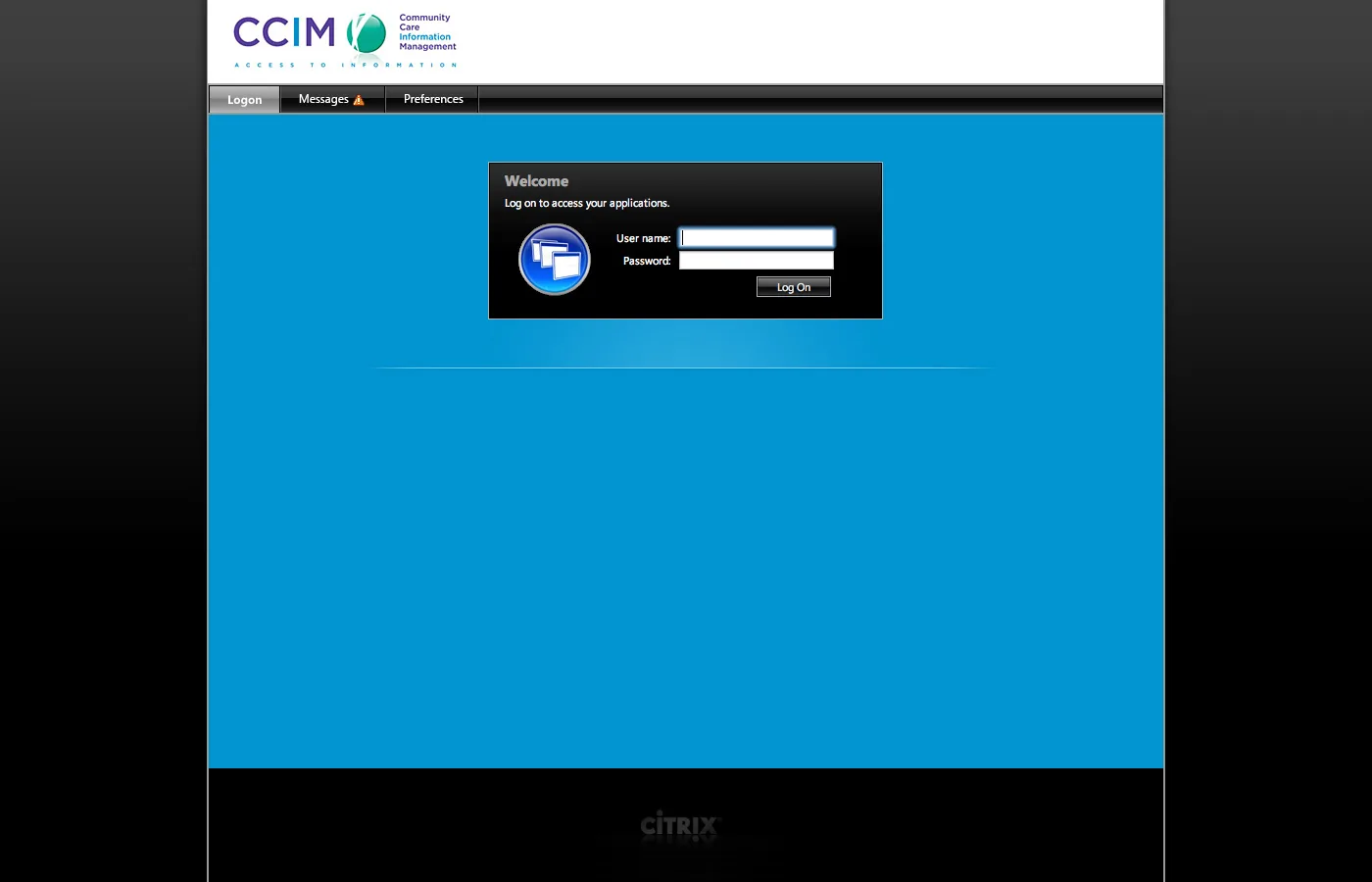 CCIM: Web Interface: Citrix Web Interface login page