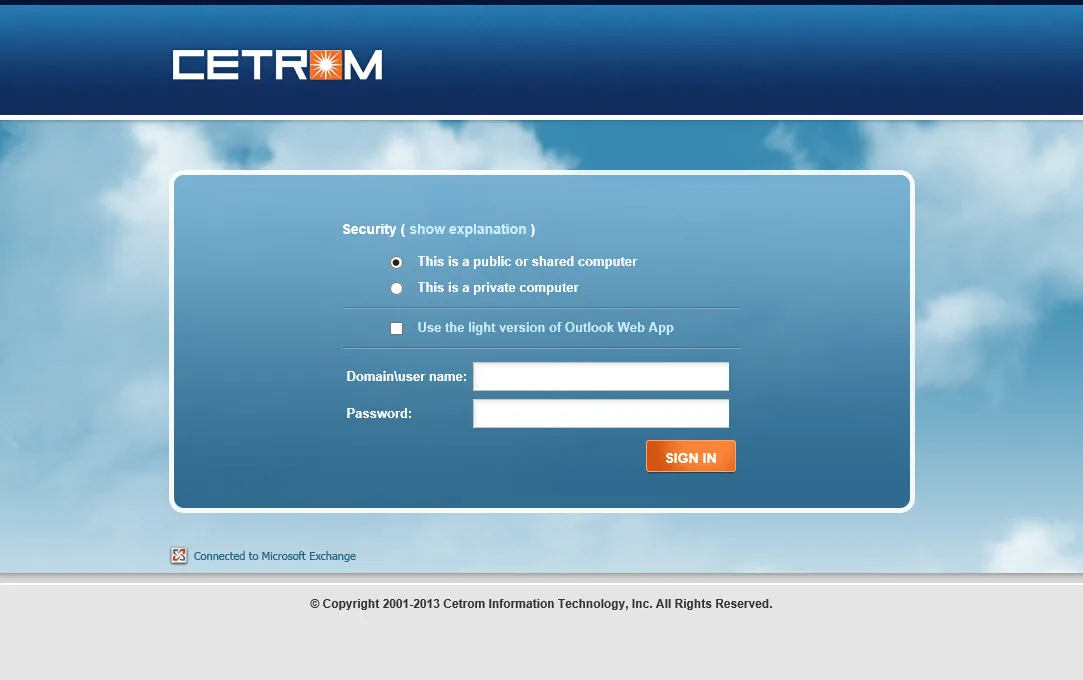 Cetrom: OWA: Microsoft OWA login page