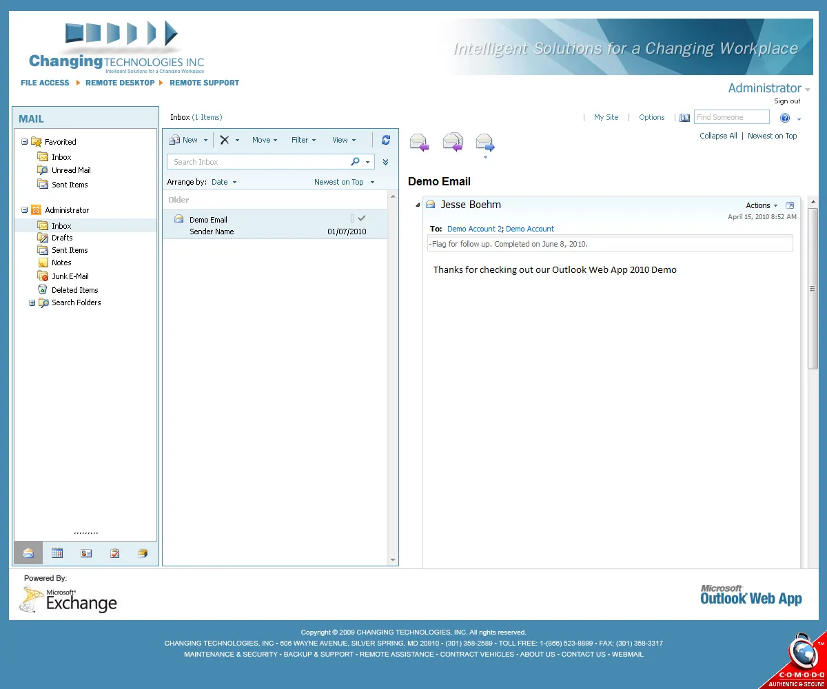 Changing Technologies: OWA: Microsoft OWA screenshot 2