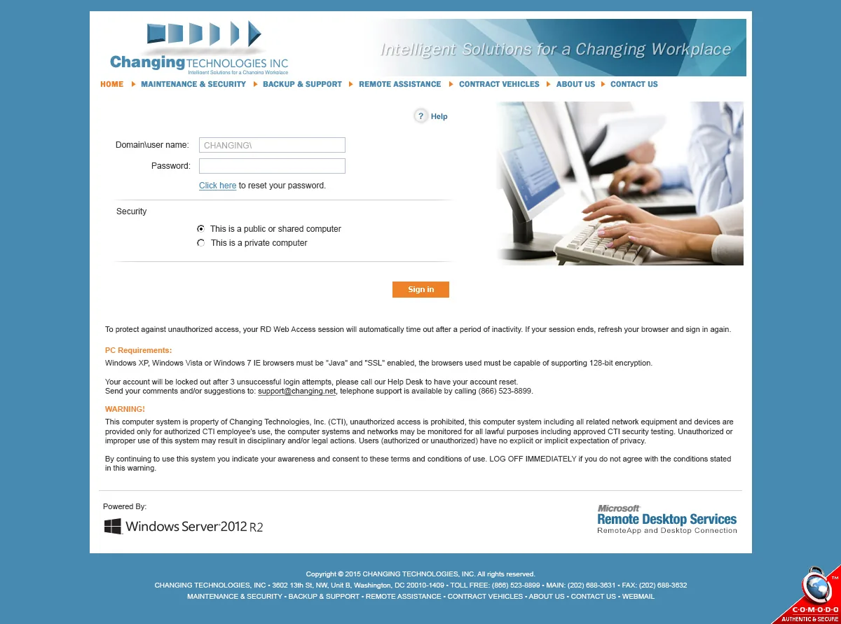 Changing Technologies: RD Web: Microsoft RD Web screenshot 2