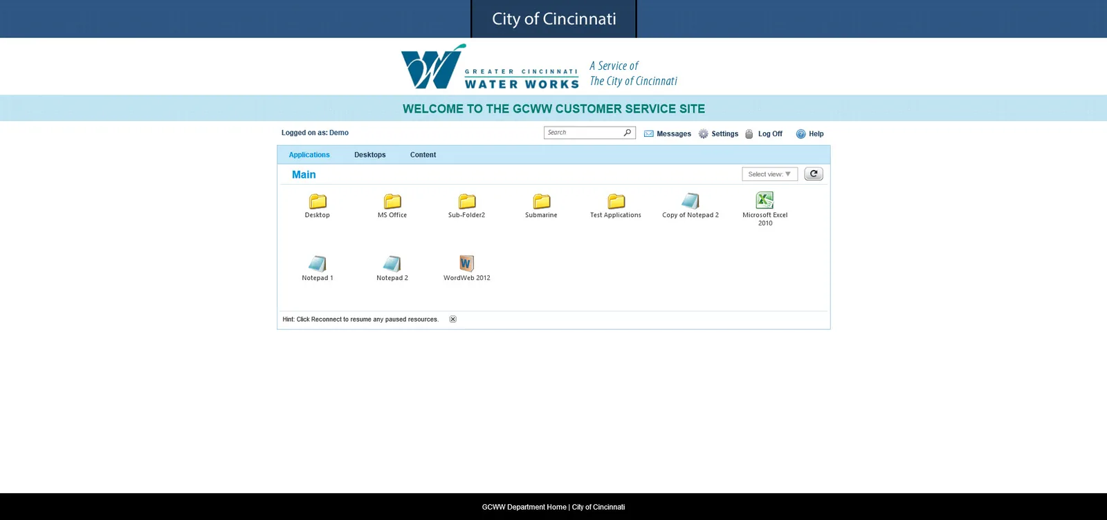 City of Cincinnati: Web Interface: Citrix Web Interface screenshot 2
