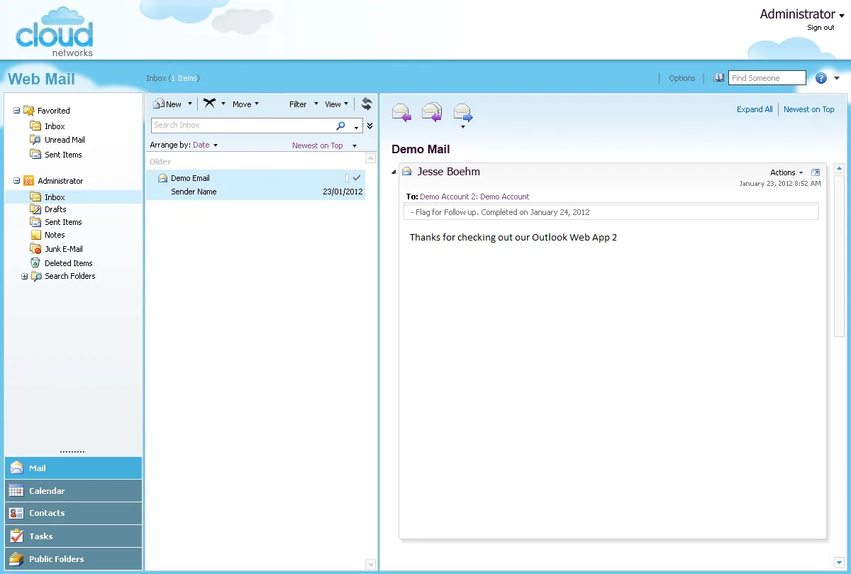 Cloud Networks: OWA: Microsoft OWA screenshot 2