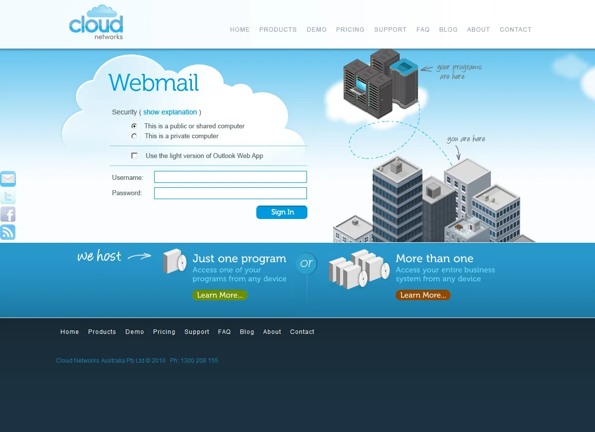 Cloud Networks: OWA: Microsoft OWA login page
