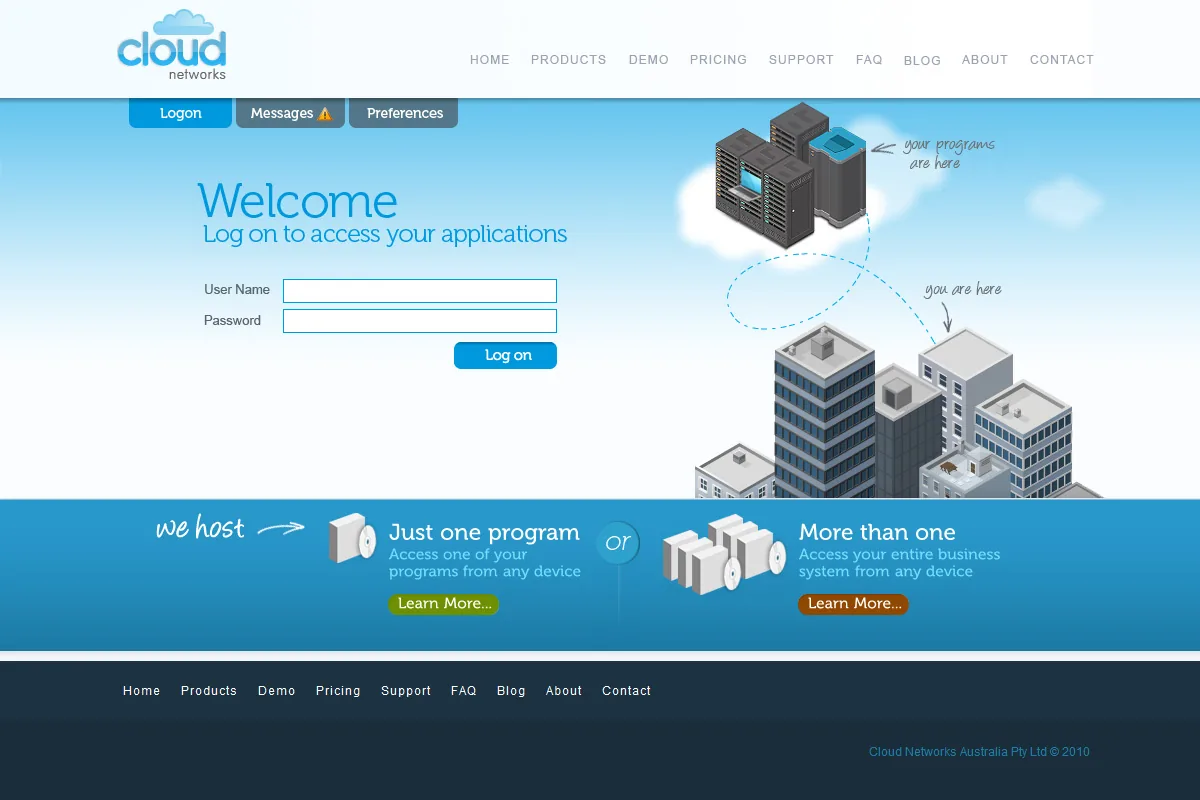 Cloud Networks: Web Interface: Citrix Web Interface login page