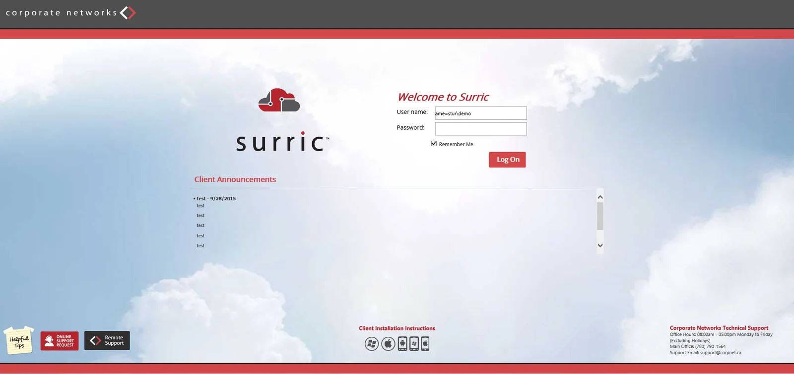 Corporate Networks: StoreFront: Citrix StoreFront login page
