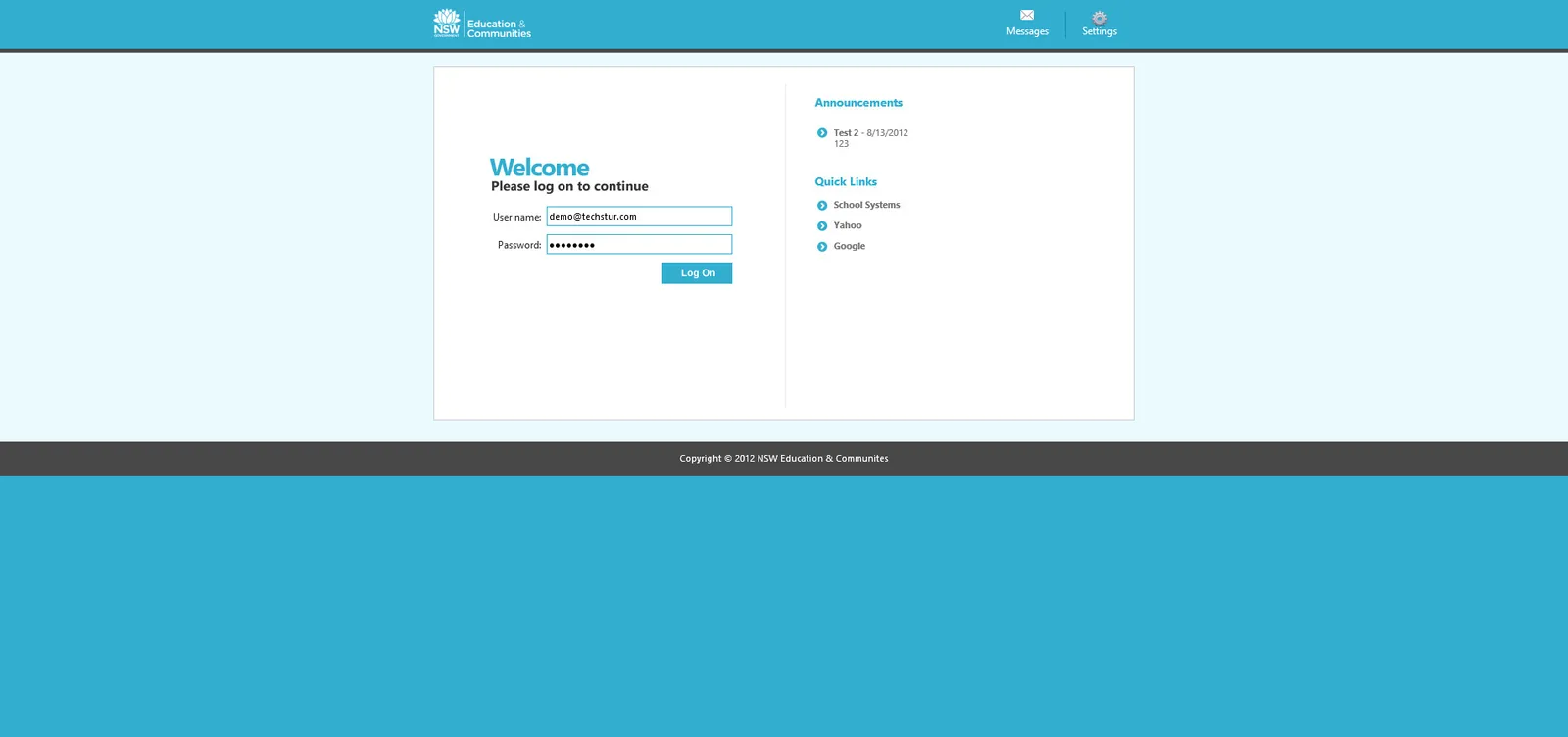 Department of Education and Training: Web Interface: Citrix Web Interface login page