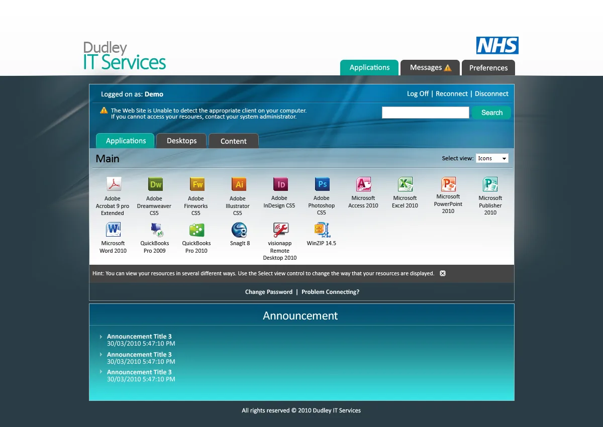 Dudley IT Services: Web Interface: Citrix Web Interface screenshot 2