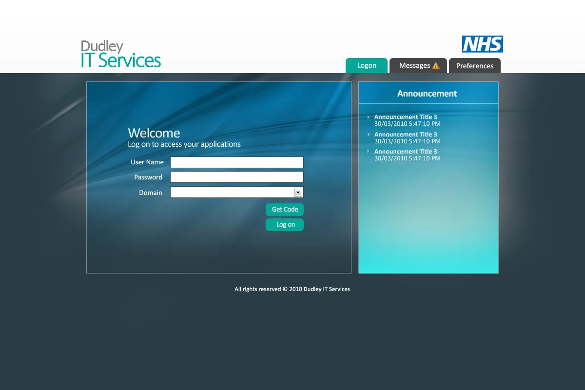 Dudley IT Services: Web Interface: Citrix Web Interface login page