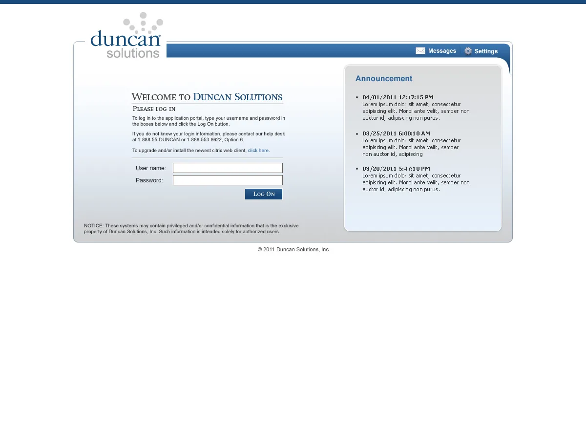 Duncan Solutions: Web Interface: Citrix Web Interface login page