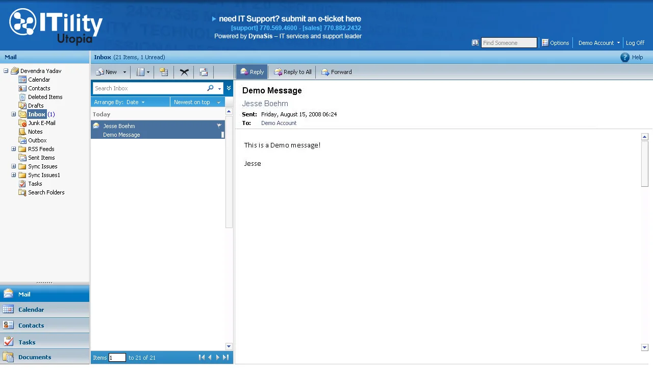 DynaSis: OWA: Microsoft OWA screenshot 2