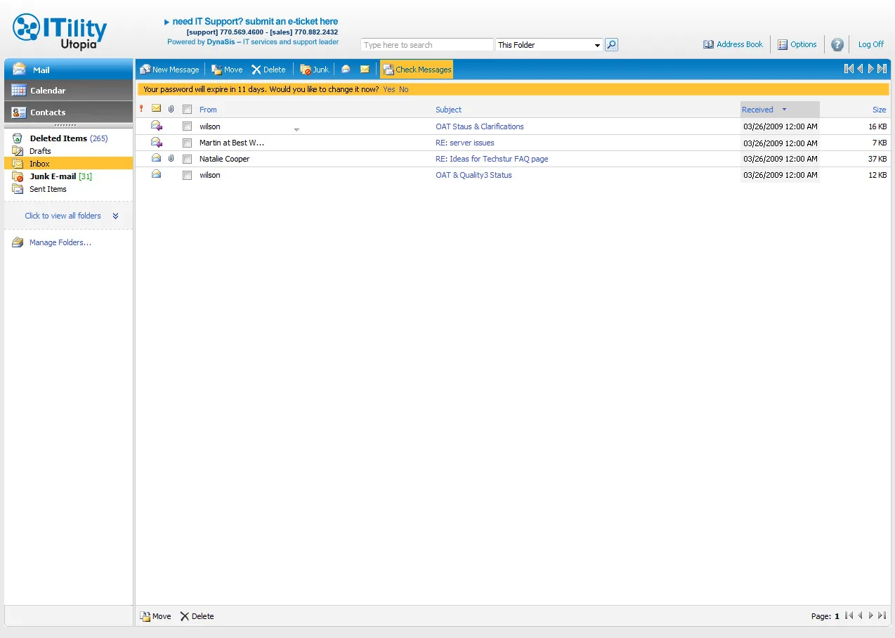 DynaSis: OWA: Microsoft OWA screenshot 3