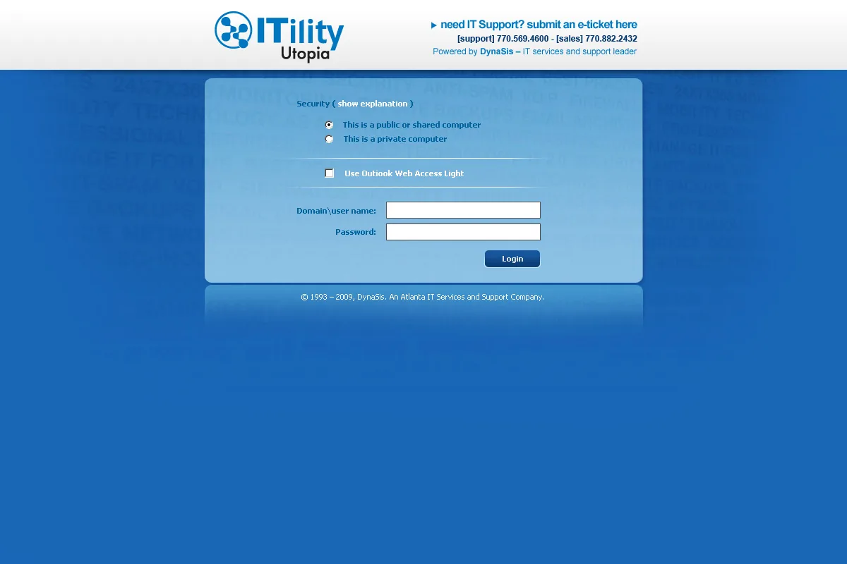 DynaSis: OWA: Microsoft OWA login page