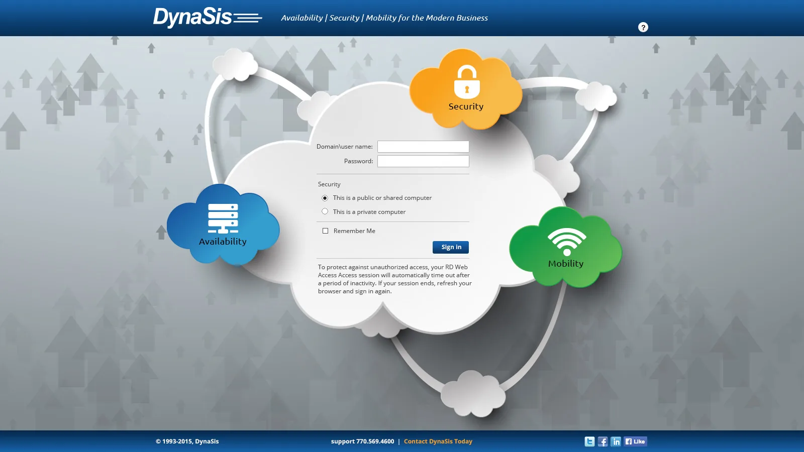 DynaSis: RD Web: Microsoft RD Web login page