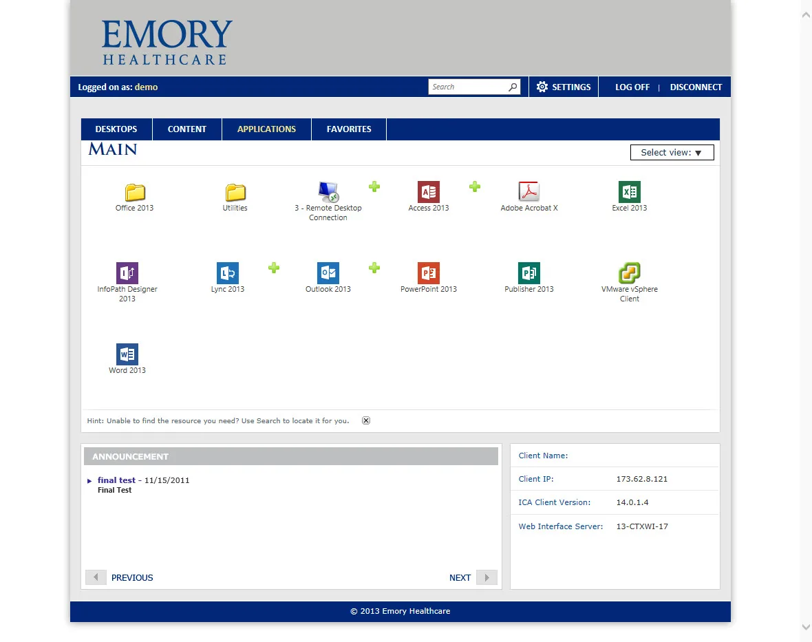 Emory Healthcare: Web Interface: Citrix Web Interface screenshot 2