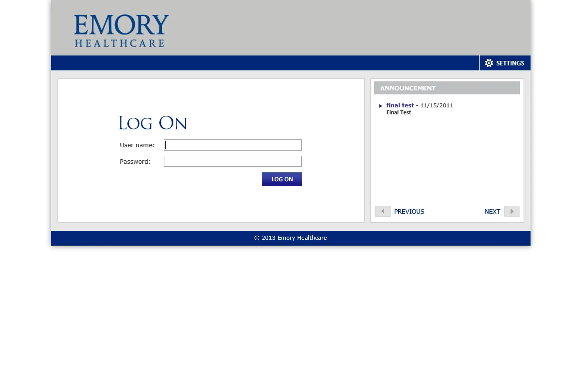 Emory Healthcare: Web Interface: Citrix Web Interface login page