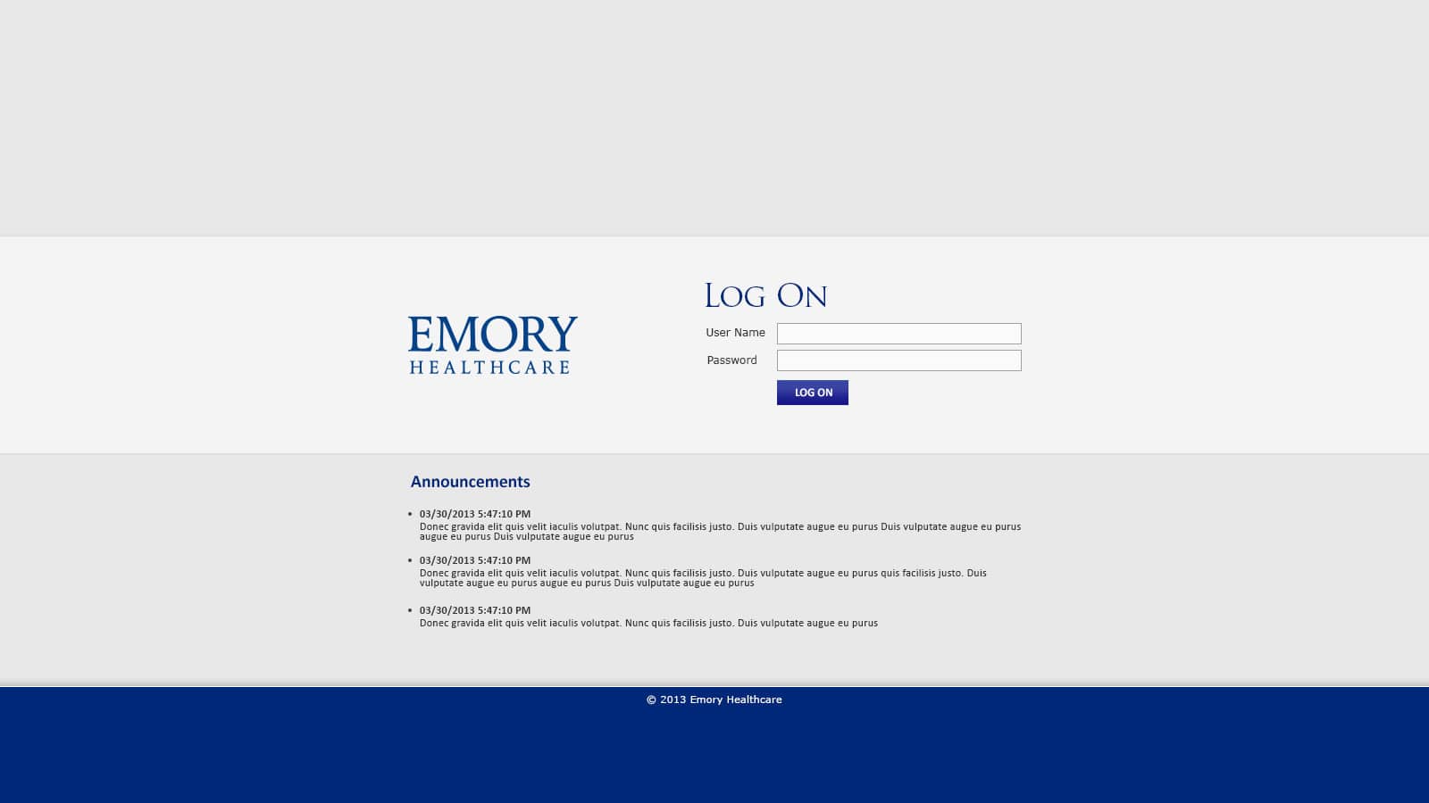 Emory Healthcare: Citrix StoreFront login page