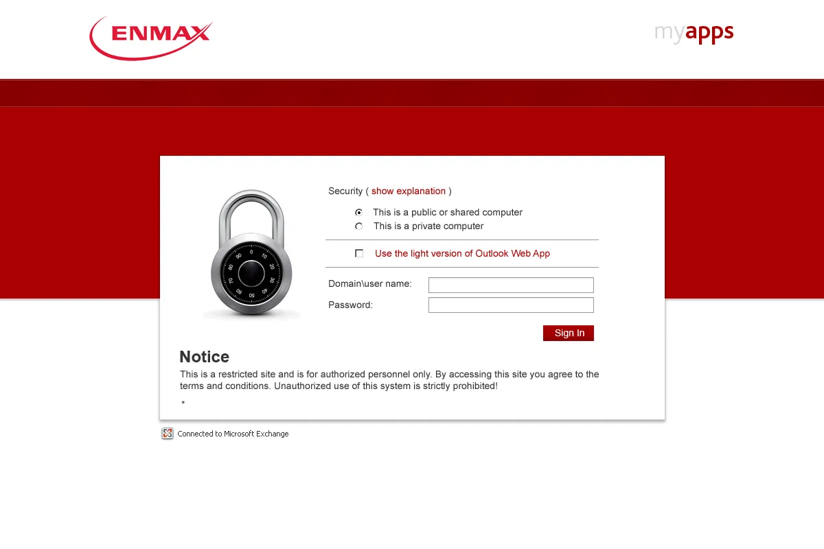 Enmax: OWA: Microsoft OWA login page