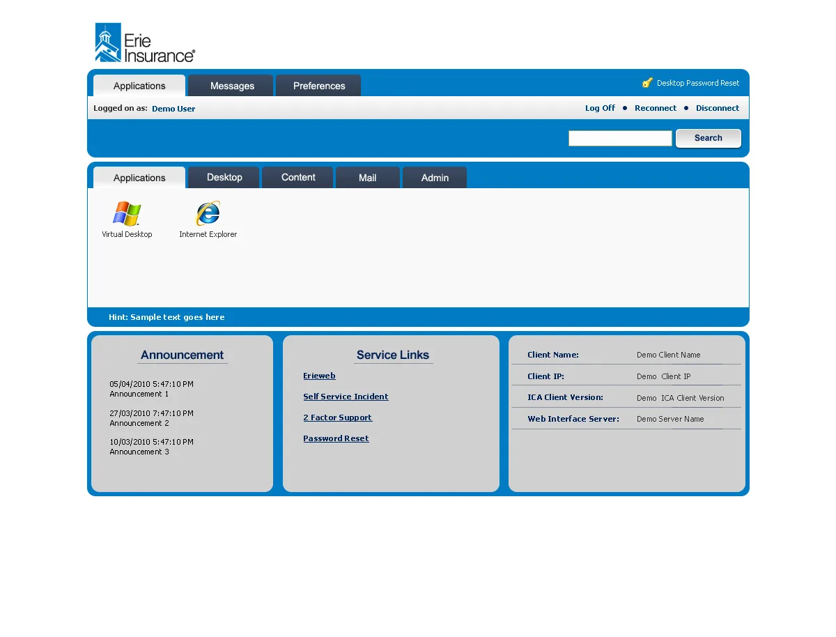 ERIE Insurance: Web Interface: Citrix Web Interface screenshot 2
