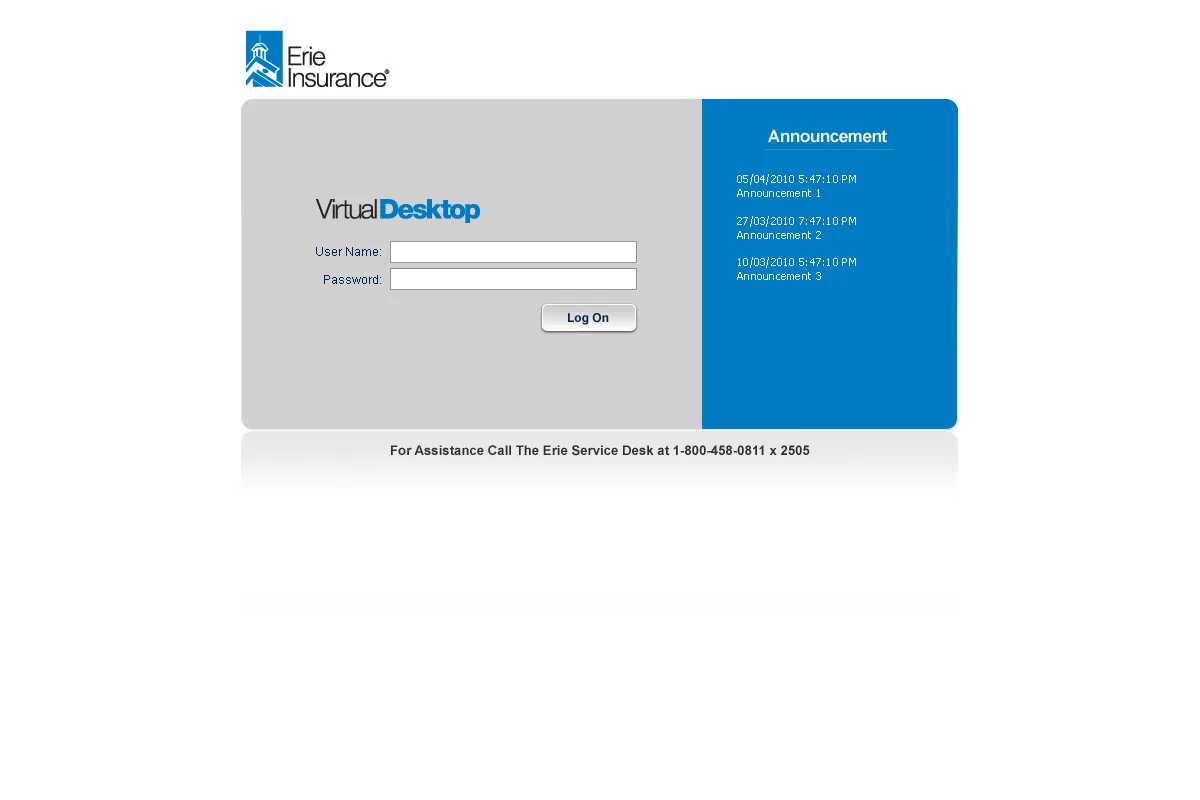 ERIE Insurance: Web Interface: Citrix Web Interface login page
