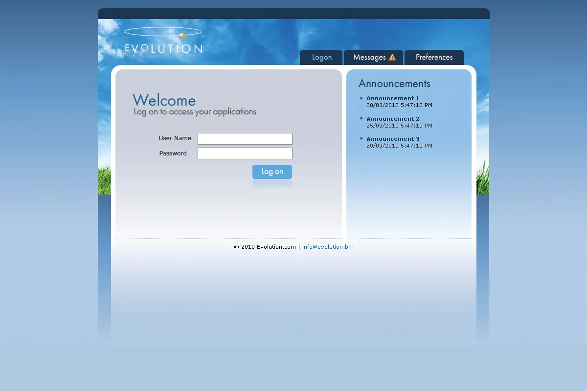 Evolution: Web Interface: Citrix Web Interface login page