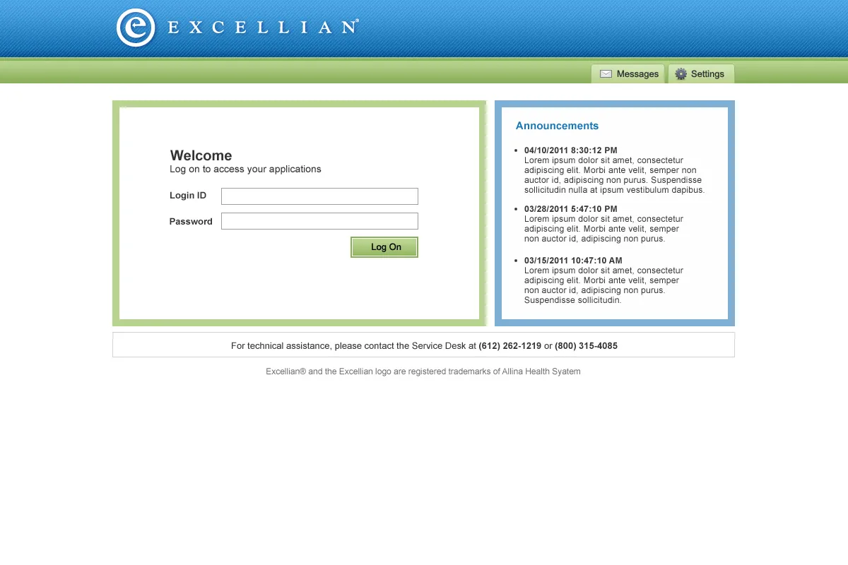 Excellian.net: Web Interface: Citrix Web Interface login page