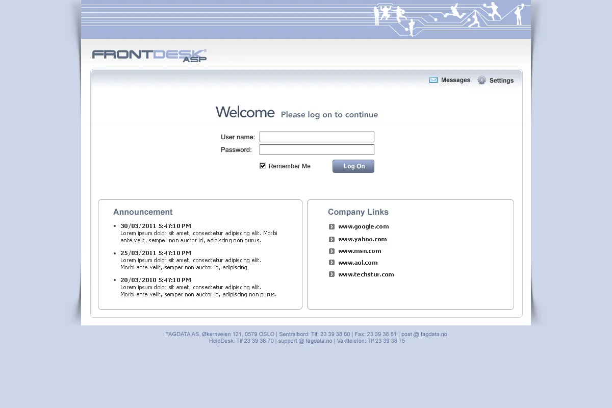 Fagdata AS: Web Interface: Citrix Web Interface login page