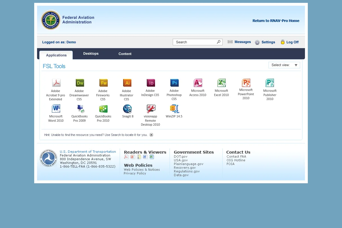 Federal Aviation Administration: Web Interface: Citrix Web Interface screenshot 4