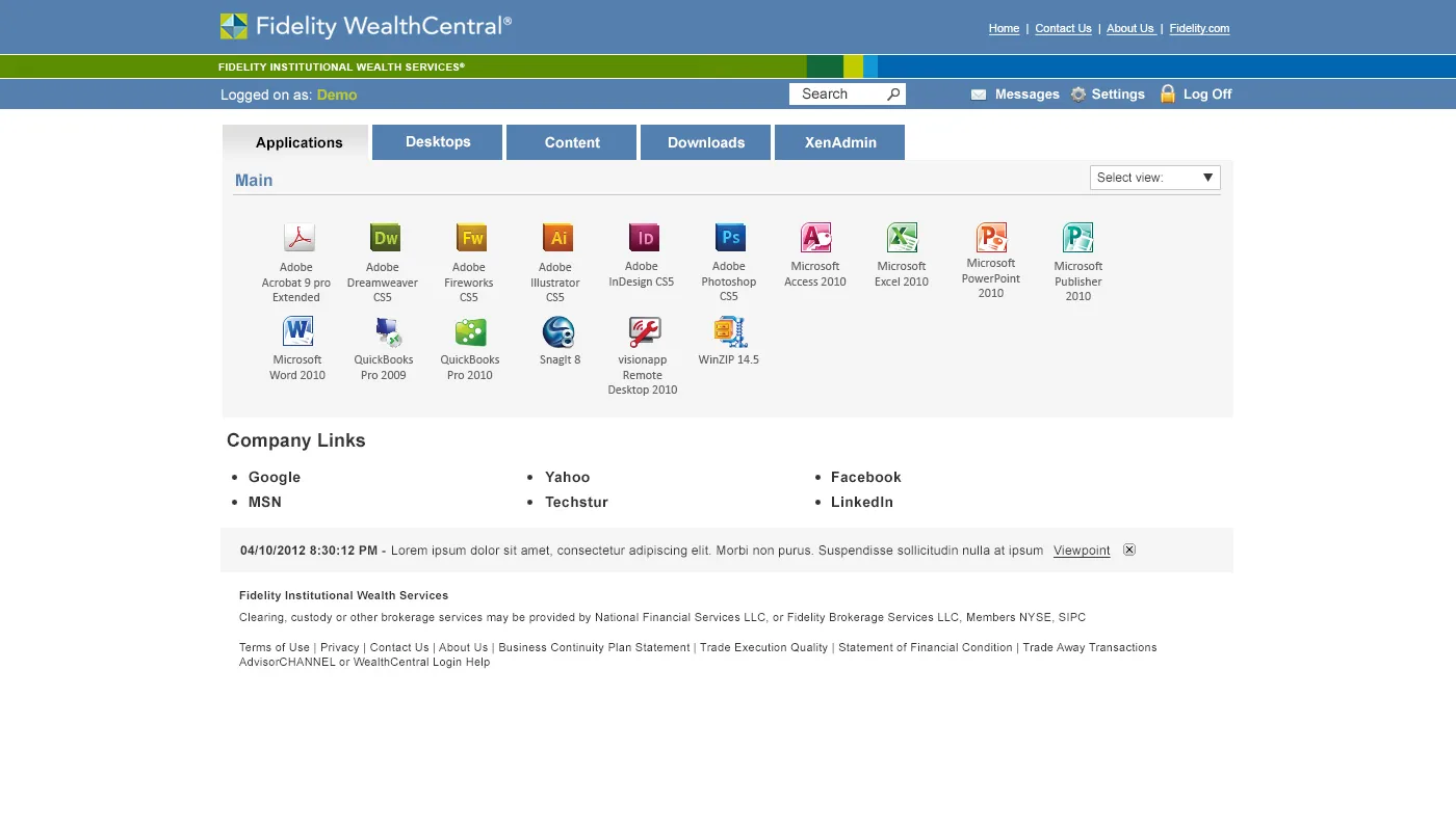 Fidelity Wealth Central: Web Interface: Citrix Web Interface screenshot 2