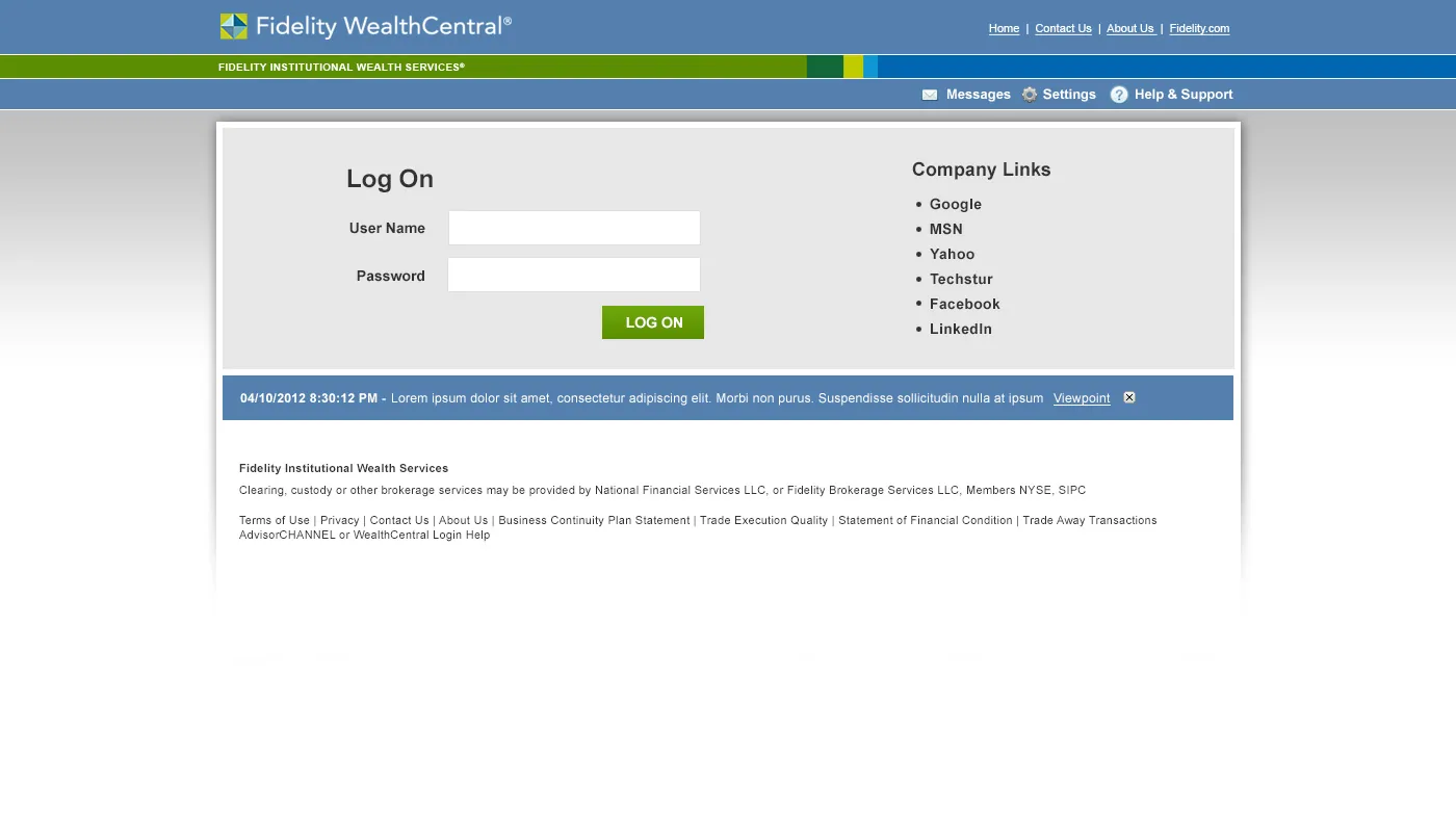 Fidelity Wealth Central: Web Interface: Citrix Web Interface login page