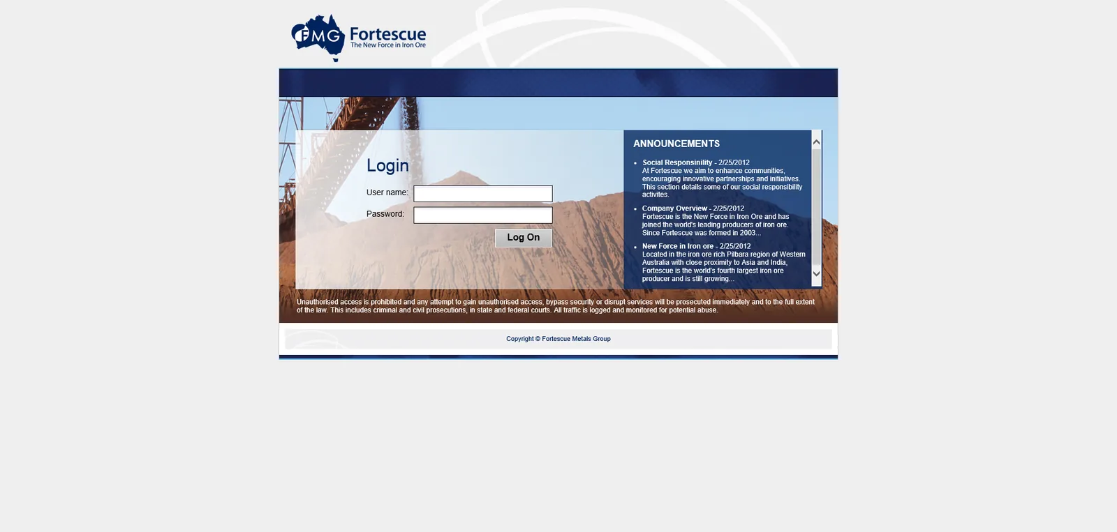 Fortescue Metals Group Limited: StoreFront: Citrix StoreFront login page