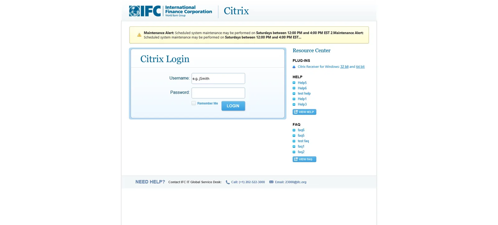 IFC: Web Interface: Citrix Web Interface login page