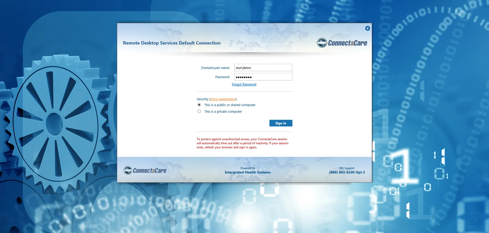 Integrated Health Systems: RD Web: Microsoft RD Web login page