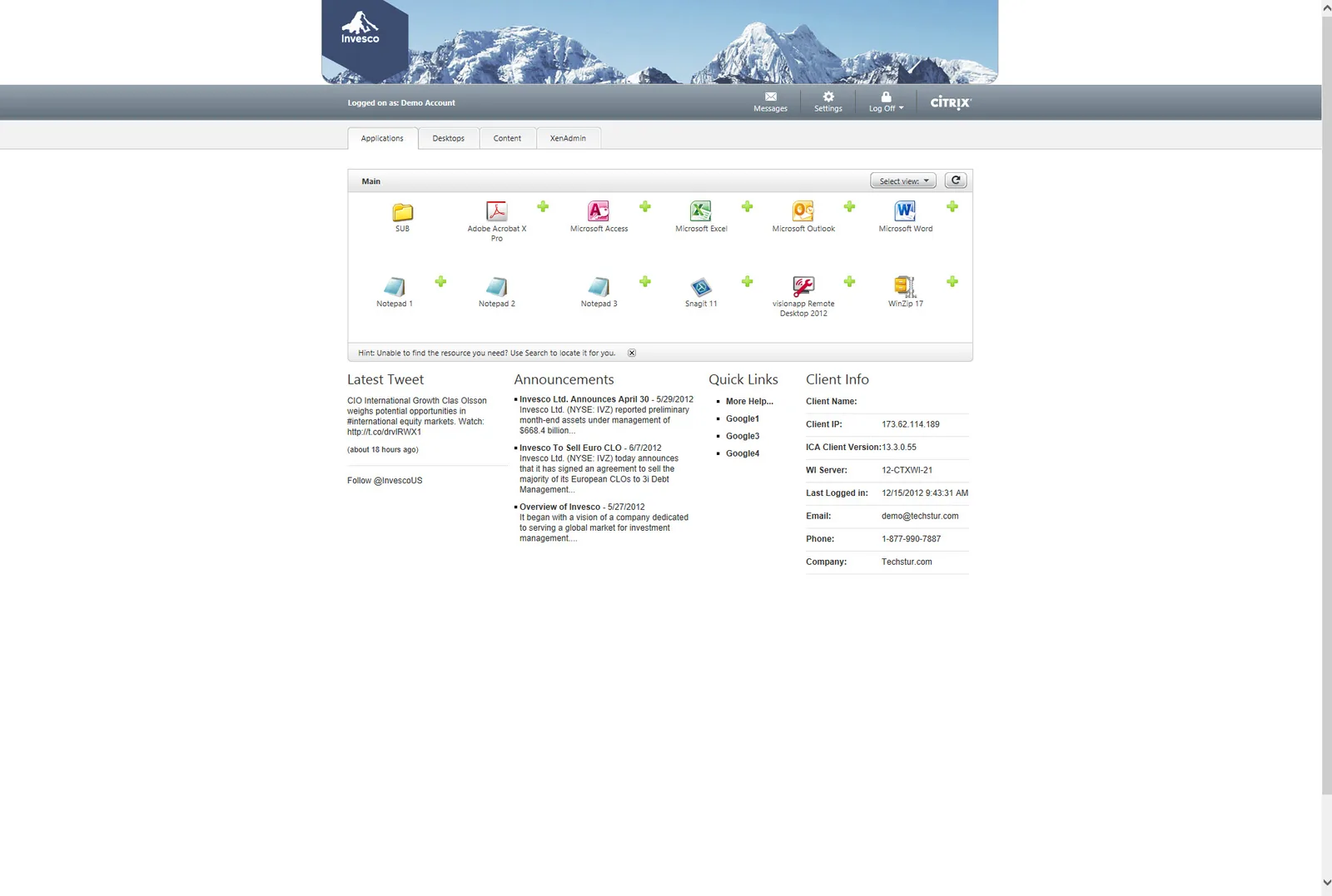Invesco: Web Interface: Citrix Web Interface screenshot 2