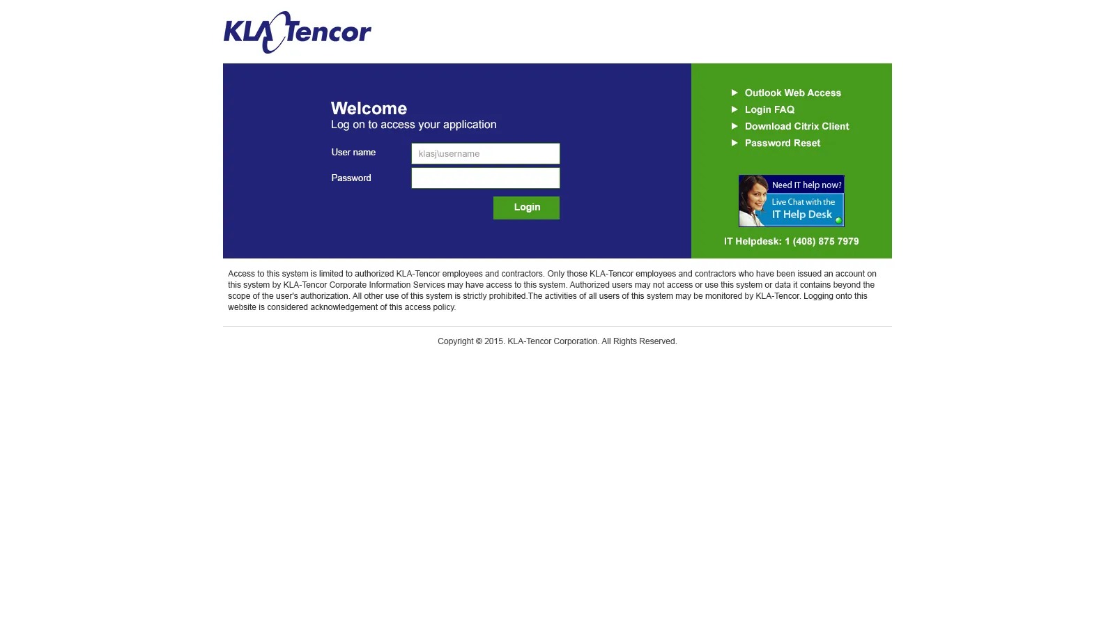 KLA Tencor: StoreFront: Citrix StoreFront login page